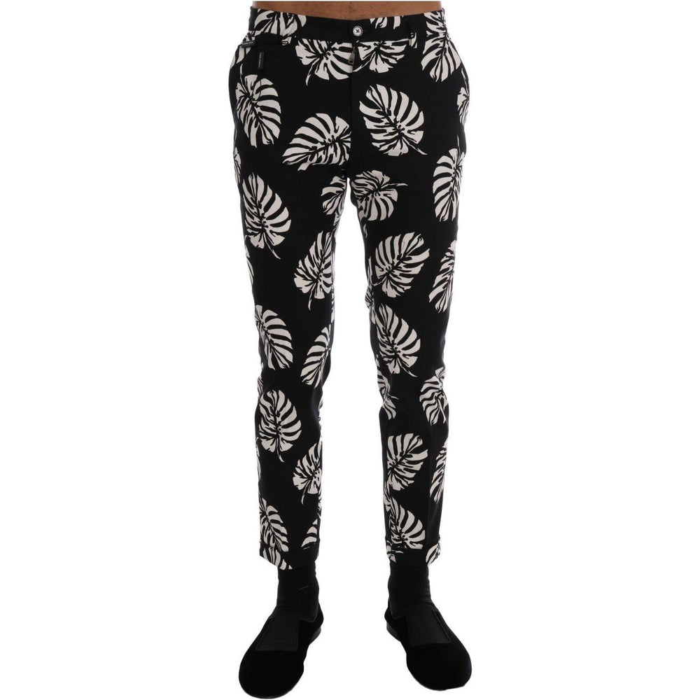 Dolce & Gabbana Slim Fit Leaf Print Ankle Pants Dolce & Gabbana Gray