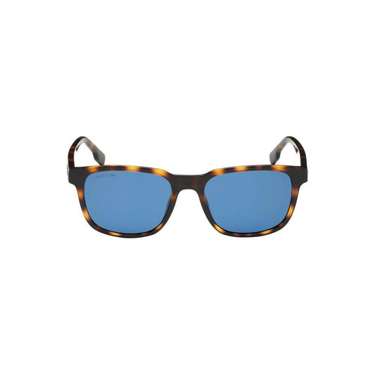 Lacoste brown injected sunglasses with blue lenses, style L980SRG-242, featuring measurements 54/18/145 mm for men.
