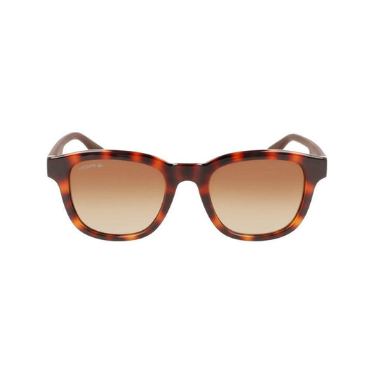 Lacoste Bicolor Injected Sunglasses L966S-230 in Havana with brown gradient lenses, 50/20/145mm sizing, UV filter 3 protection.