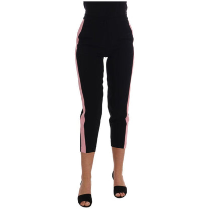 Dolce & Gabbana Black Stretch Pink Stripes Capri Pants Jeans & Pants