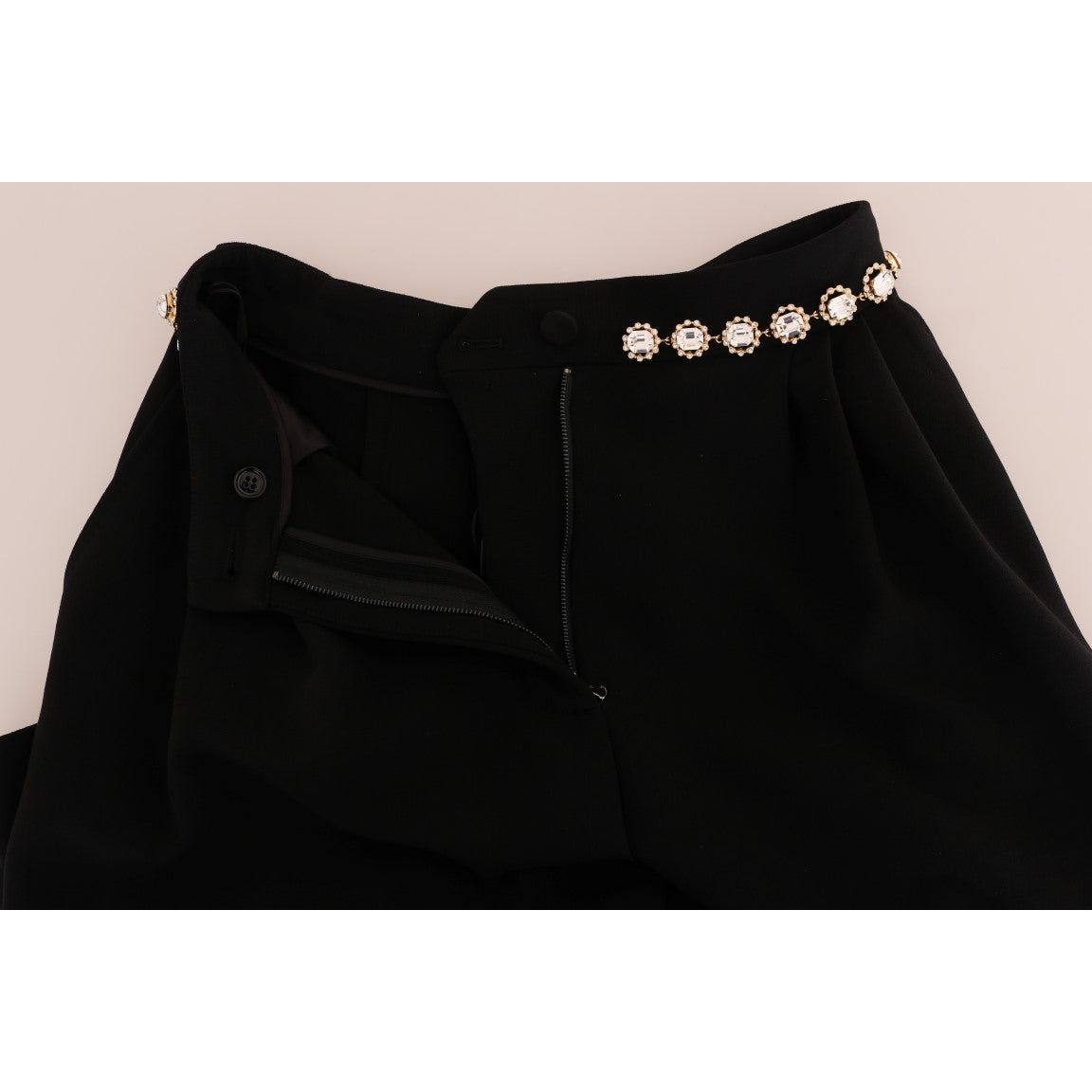 Dolce & Gabbana Black Wool Stretch Crystal Pants PAN60786-1