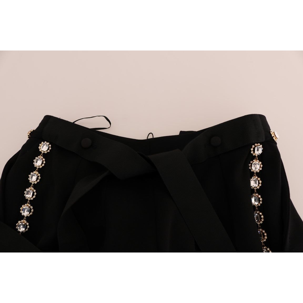 Dolce & Gabbana Black Wool Stretch Crystal Pants PAN60786-1