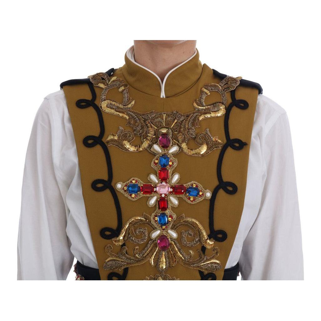 Dolce & Gabbana Yellow Crystal Cross Vest Jacket Vest Jacket