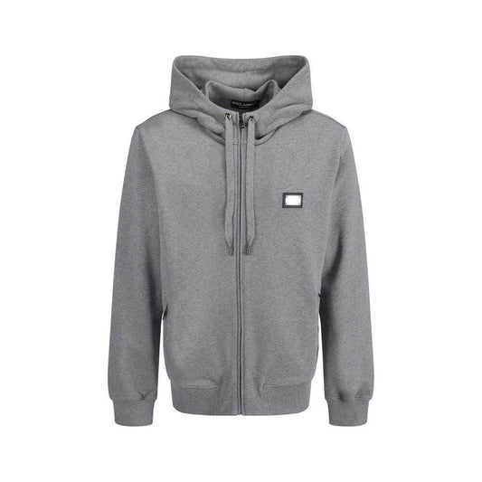 Dolce & Gabbana cotton hoodie with drawstring hood, D&G plaque, zipper pockets, ribbed cuffs, monochrome design, regular fit.