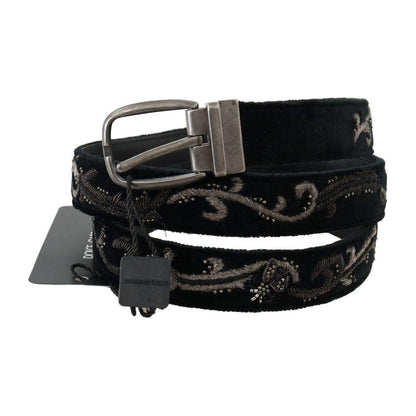 Dolce & Gabbana Black Cotton Royal Bee Embroidery Belt Belt