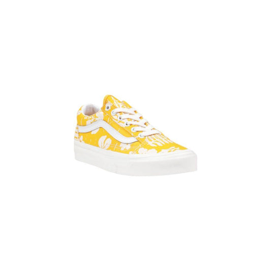 Vans UA Old Skool women's yellow textile sneaker with classic side stripe, offering a stylish and breathable fit for casual wear.