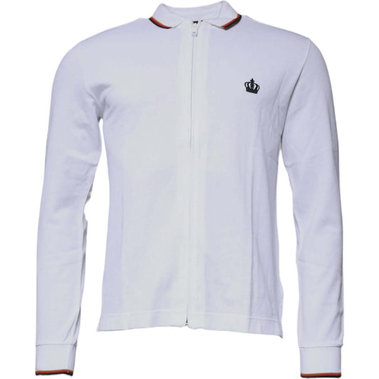 Dolce & Gabbana White Crown Men Full Zip Sweatshirt, 95% Cotton, 5% Silk, Zipper Closure, Made in Italy, Stylish and Comfortable.