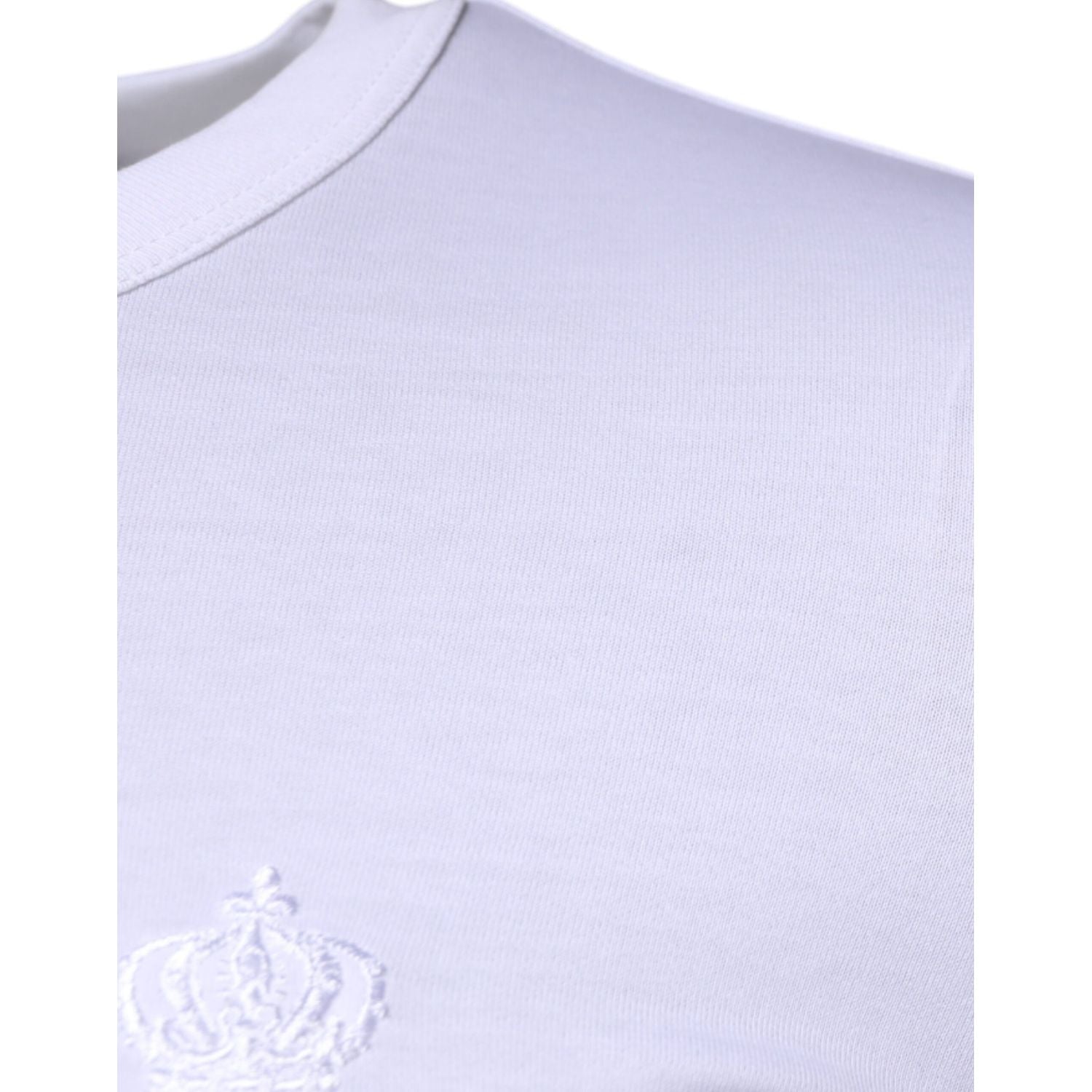 Dolce & Gabbana White Crown Crew Neck Cotton Pullover Sweater