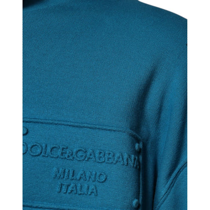 Dolce & Gabbana Blue Logo Cotton Hooded Sweatshirt Sweater