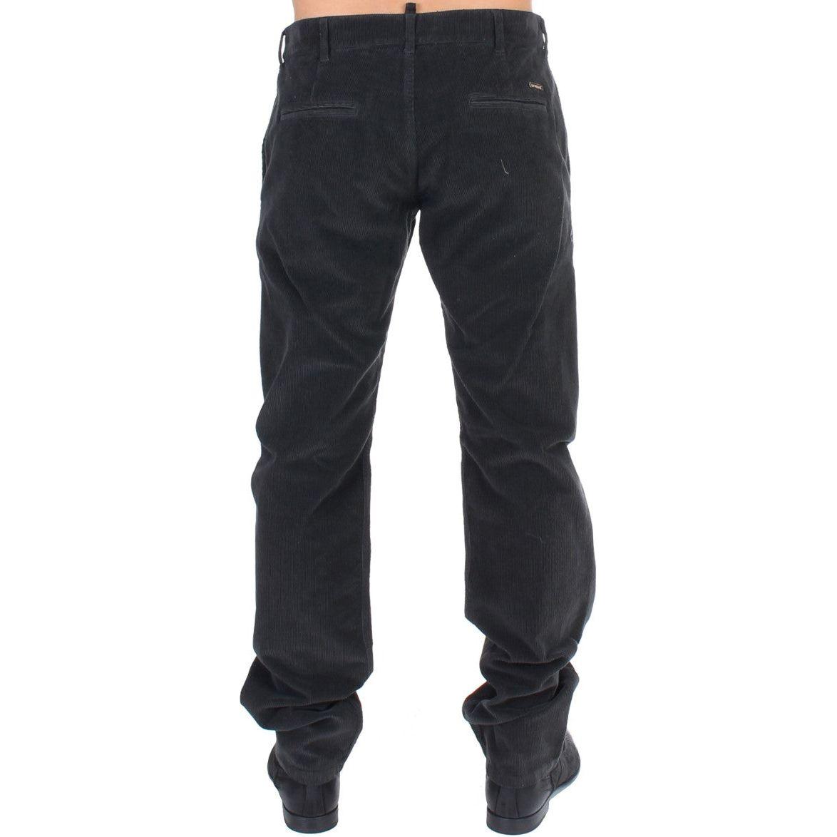 GF Ferre Black Corduroy Cotton Straight Fit Pants