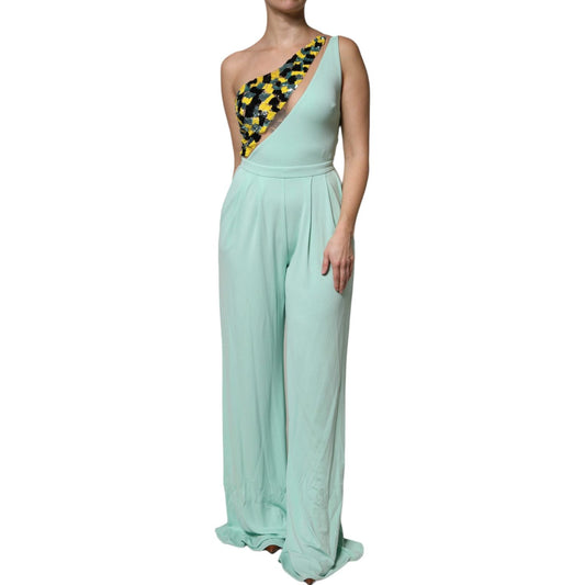 Elisabetta Franchi Elisabetta Franchi Mint Green One Shoulder Long Jumpsuit Dress DR281421-42