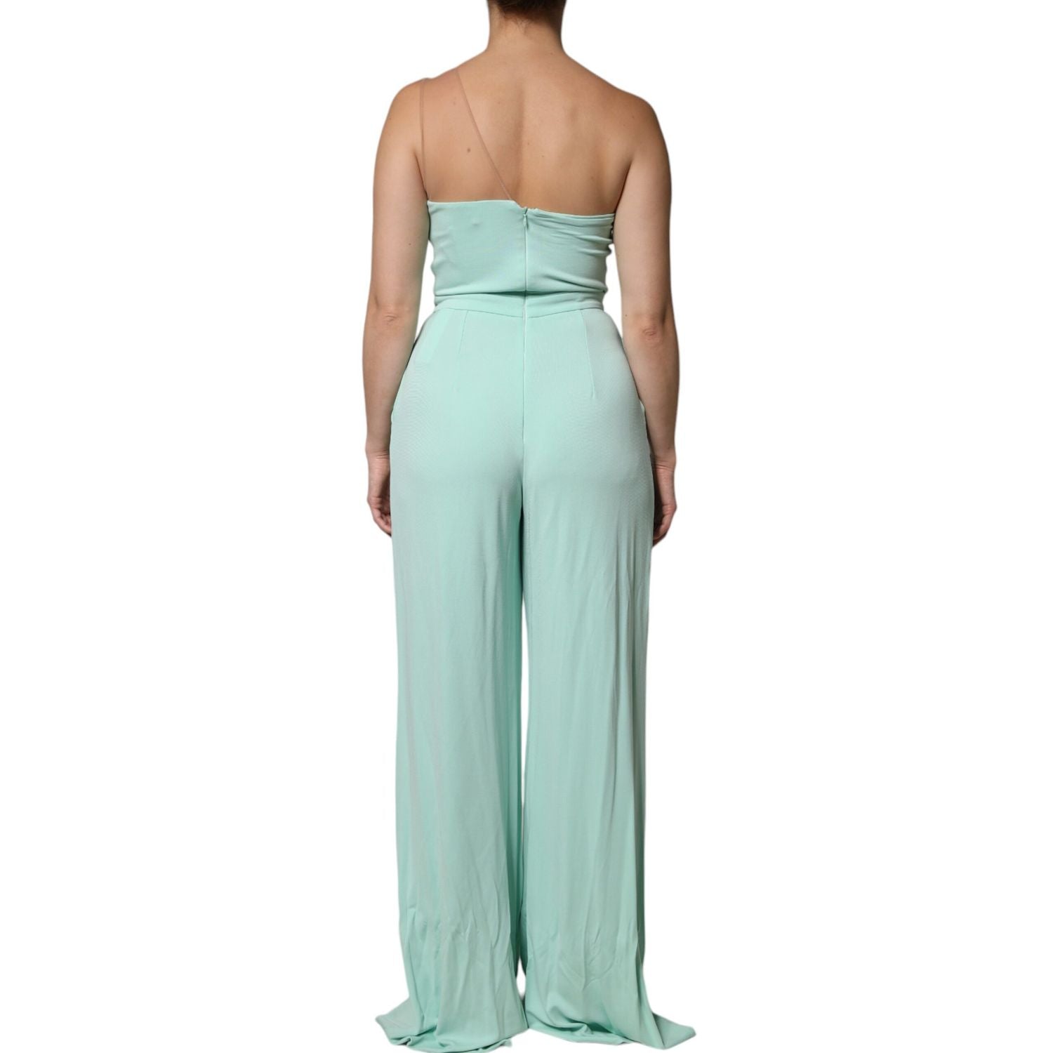 Elisabetta Franchi Mint Green One Shoulder Long Jumpsuit Dress