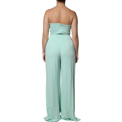 Elisabetta Franchi Mint Green One Shoulder Long Jumpsuit Dress