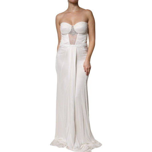Elisabetta Franchi Elisabetta Franchi White Strapless Bustier Mermaid Gown Dress DR281428-46