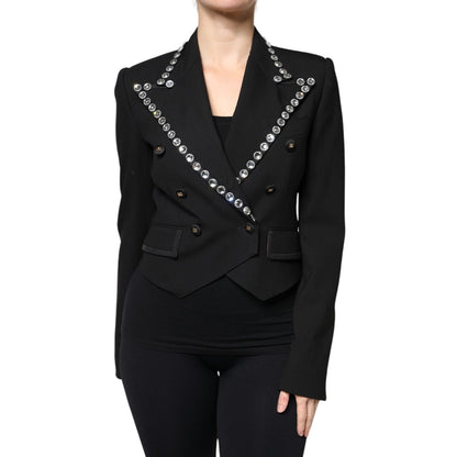 Dolce & Gabbana Black Crystal Double Breasted Blazer Jacket