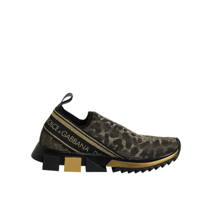 Dolce & Gabbana Gold Glitter Leopard Sorrento Sneakers Shoes