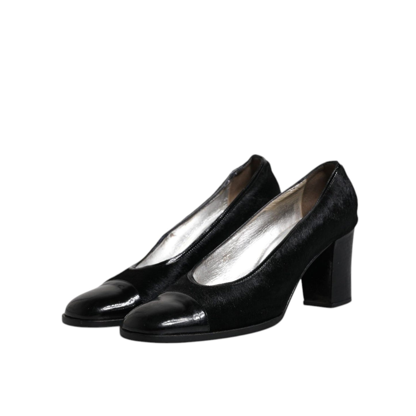Dolce & Gabbana Black Leather Block Heels Pumps Shoes