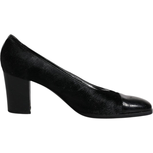 Dolce & Gabbana Dolce & Gabbana Black Leather Block Heels Pumps Shoes LA12225-40