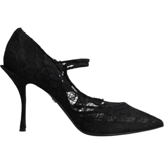 Dolce & Gabbana Dolce & Gabbana Black Lace Crystals Mary Jane Pumps Shoes LA12281-41