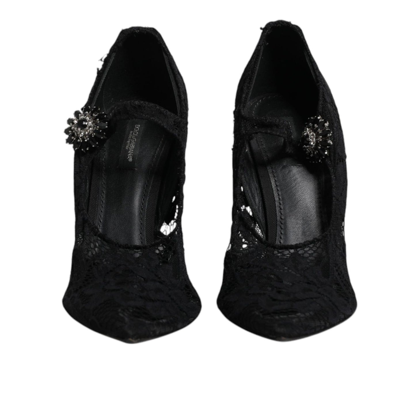 Dolce & Gabbana Black Lace Crystals Mary Jane Pumps Shoes