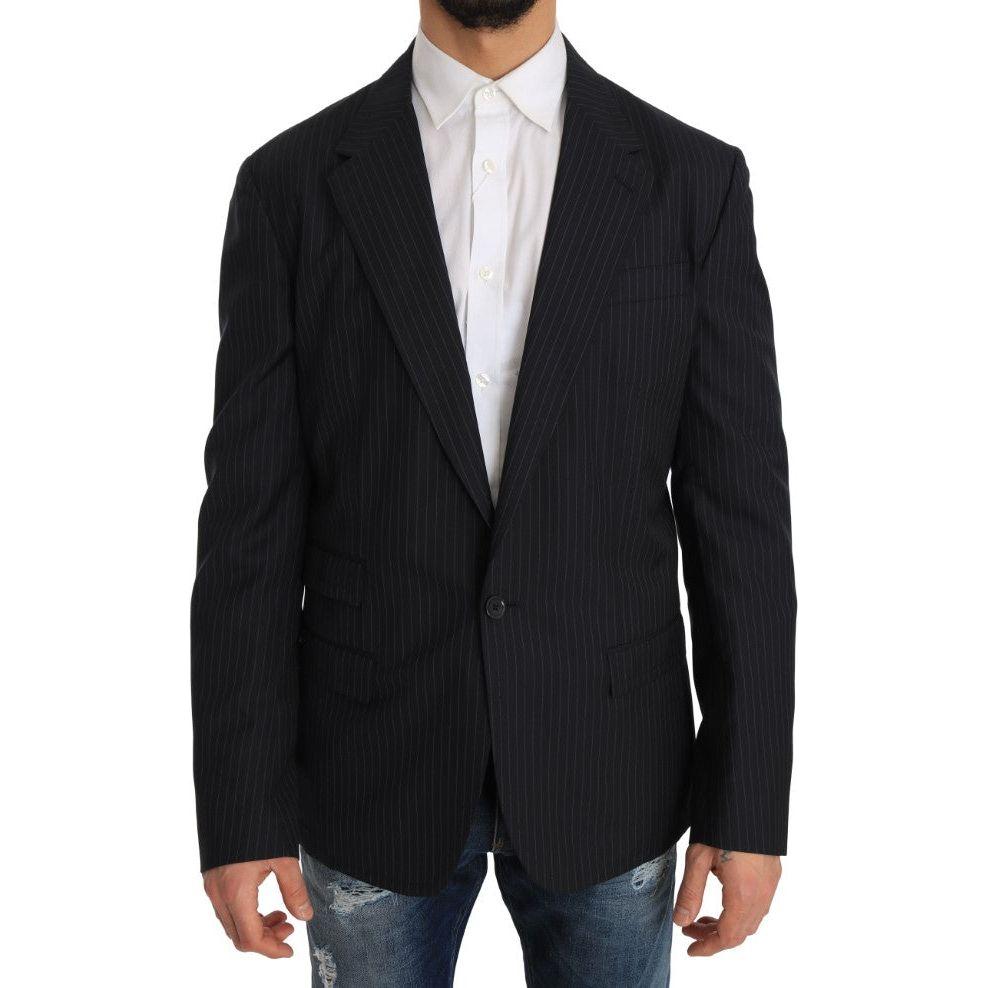 Dolce & Gabbana Gray Striped Wool Jacket Coat Slim Blazer