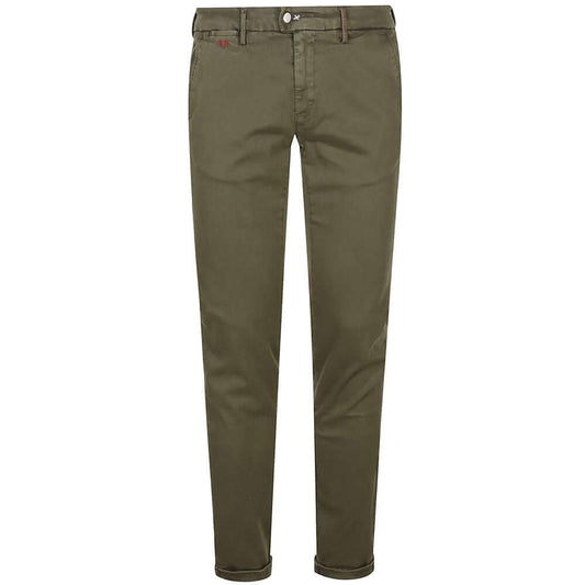 Tramarossa green cotton jeans with side and back welt pockets, turn-up hem, made in Italy