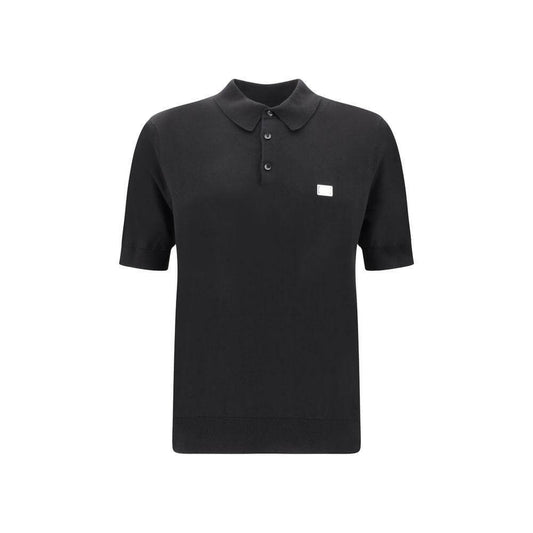 Dolce & Gabbana cotton polo shirt with classic collar and logo monogram detail, monochrome design for a stylish and versatile look.