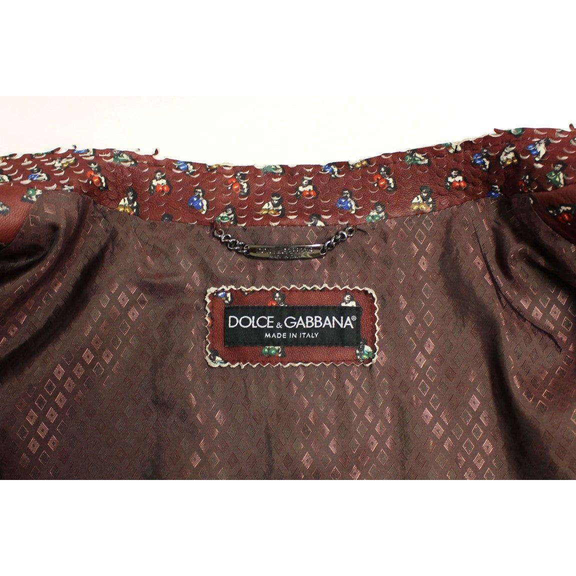 Dolce & Gabbana Bordeaux Leather Boxer Print Jacket Coat