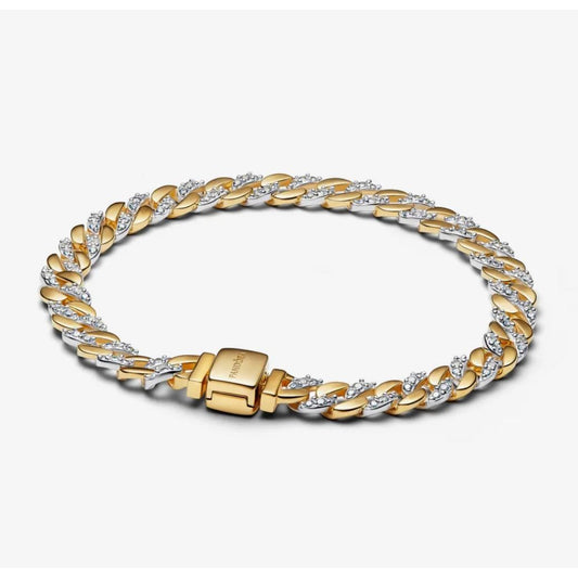 PANDORA Mod. TWO-TONE PAVÉ CUBAN CHAIN BRACELET