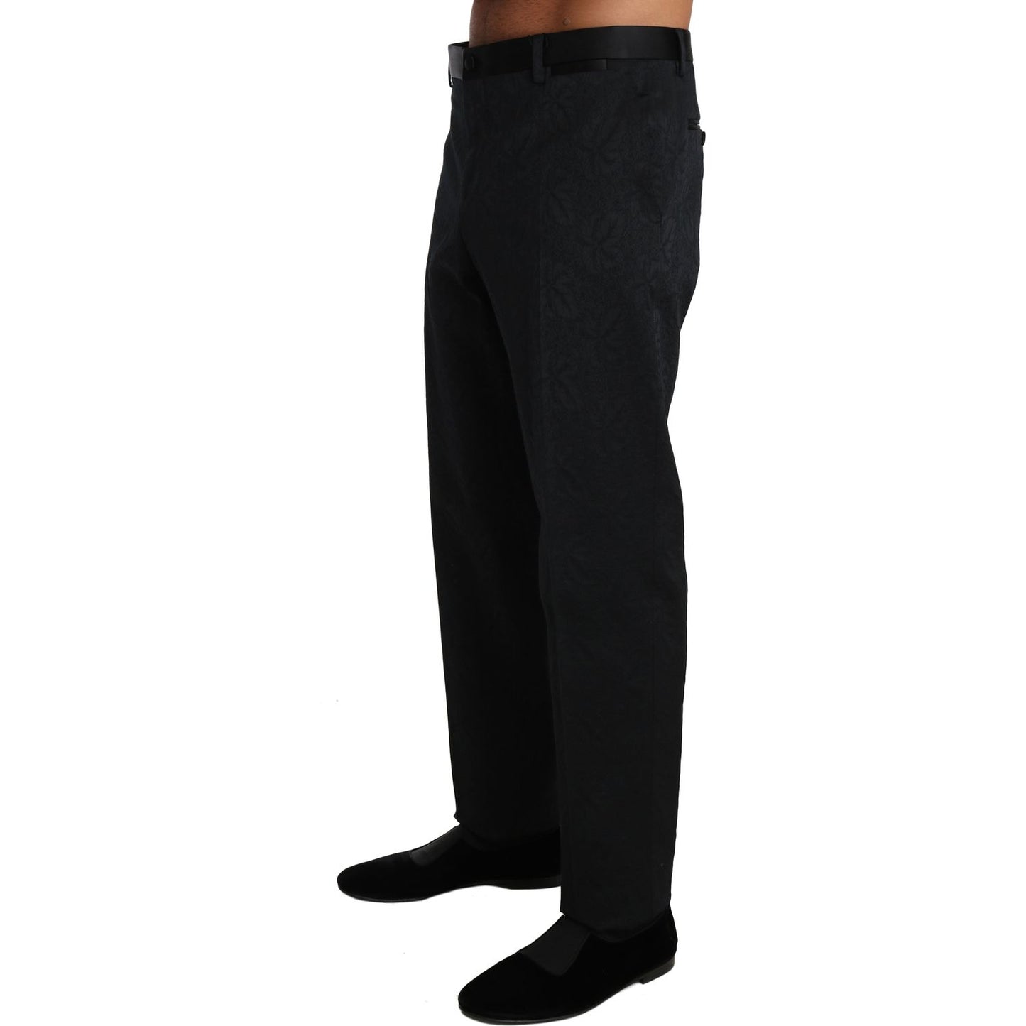 Dolce & Gabbana Black Cotton Brocade Formal Trousers Pants Jeans & Pants
