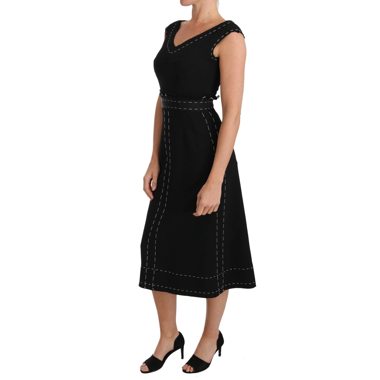 Dolce & Gabbana Black Wool Stretch A-line Sheath Dress