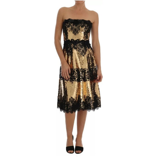 Dolce & Gabbana Dolce & Gabbana Gold Strapless Sequin Embellished Lace Dress DR1373-40