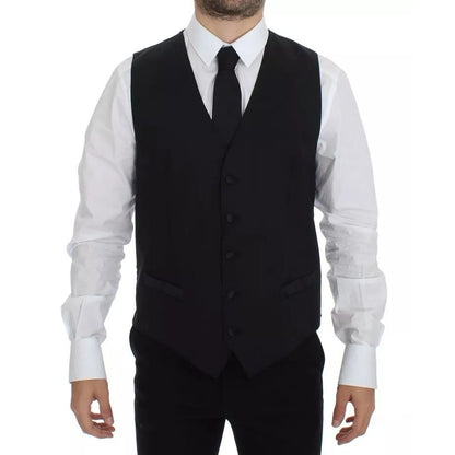 Dolce & Gabbana Black Wool Silk Dress Gilet Jacket Vest