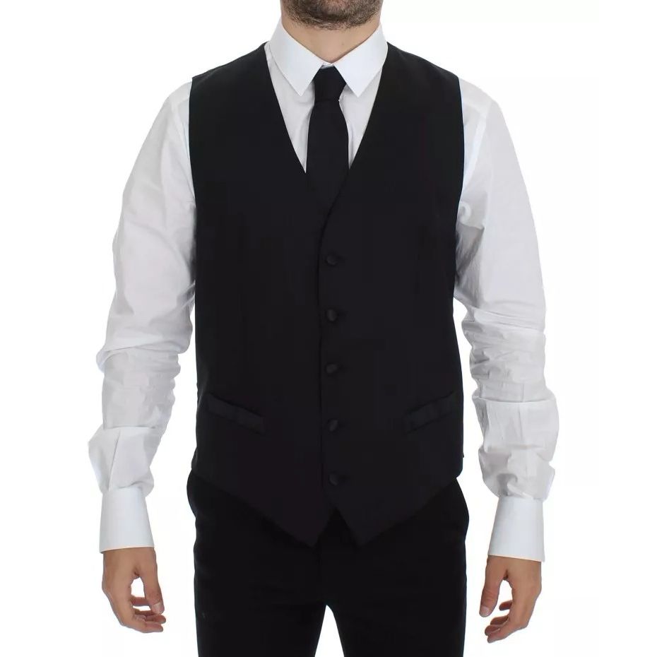 Dolce & Gabbana Black Wool Silk Dress Gilet Jacket Vest