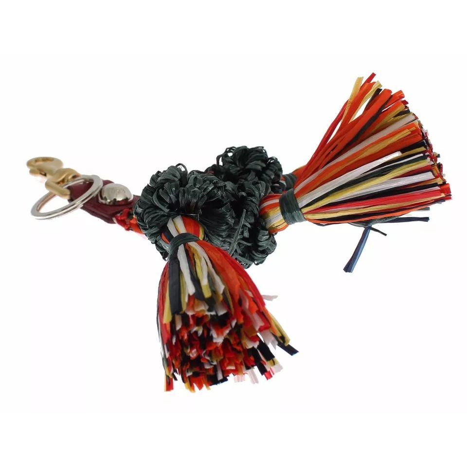 Dolce & Gabbana Multicolor Raffia Leather Clasp Finder Chain Keyring