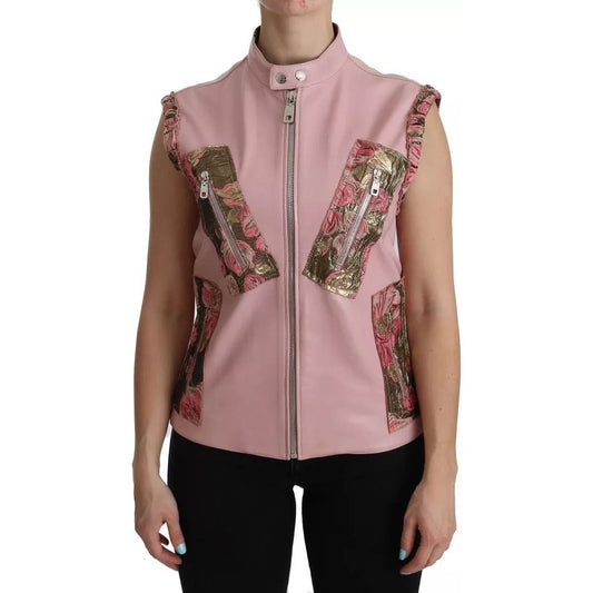 Dolce & Gabbana Dolce & Gabbana Pink Leather Sleeveless Vest Jacket Blouse TSH3878-38
