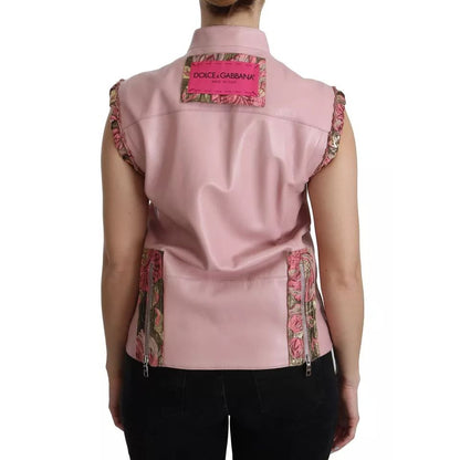 Dolce & Gabbana Pink Leather Sleeveless Vest Jacket Blouse