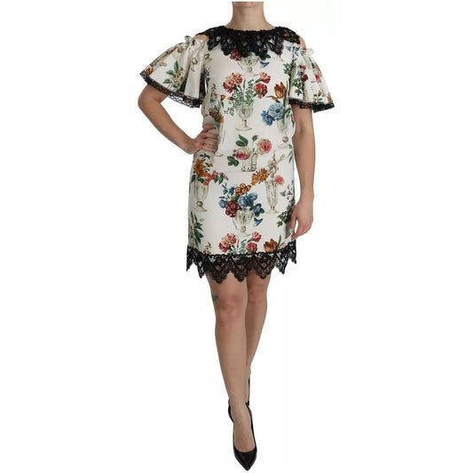 Dolce & Gabbana Dolce & Gabbana White Lace Floral Vase Shift Mini Dress DR2107-36