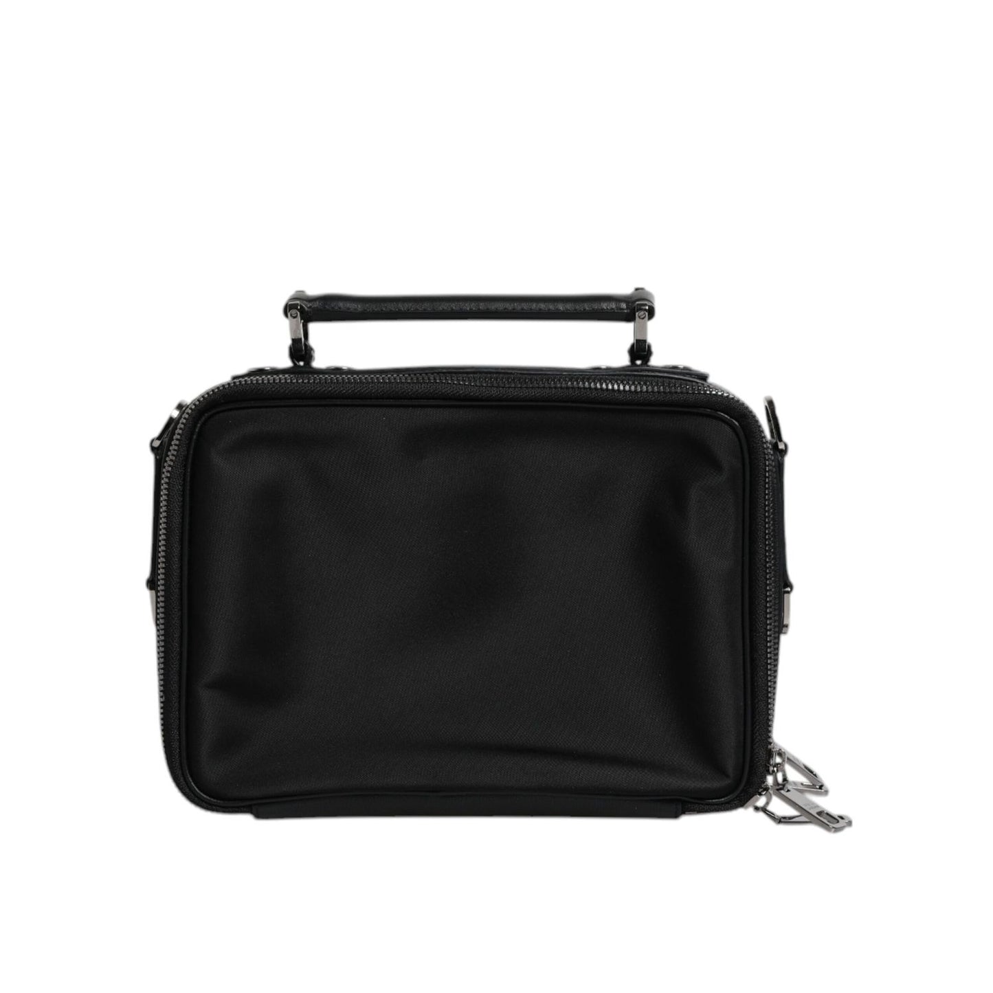 Dolce & Gabbana Black Nylon Leather Logo Top Handle Crossbody Bag