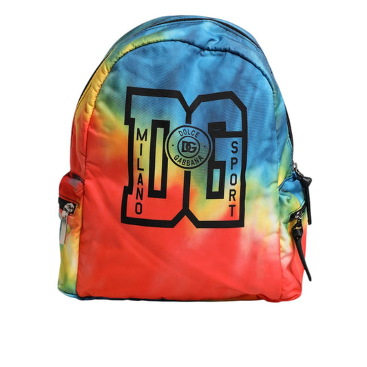 Dolce & Gabbana Multicolor Tie Dye Nylon Logo Print Kids Backpack Bag