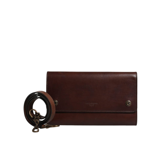 Dolce & Gabbana Brown Leather Logo Embossed Crossbody Bag