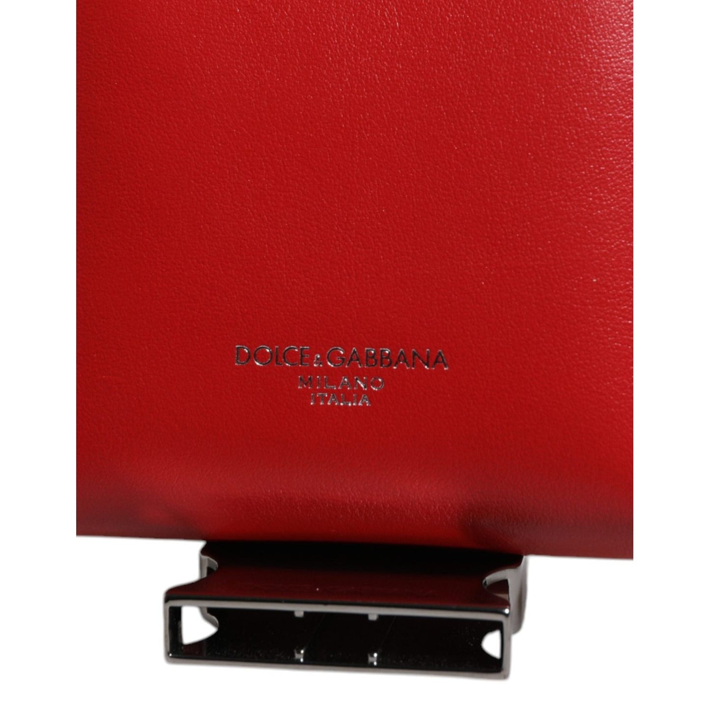 Dolce & Gabbana Red Leather Logo Zip Around Card Holder Wide Strap Wallet