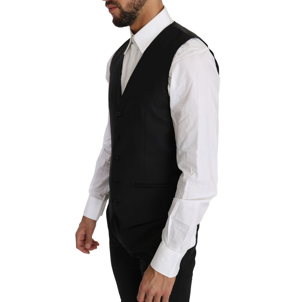 Dolce & Gabbana Black Solid Wool Silk Waistcoat Vest