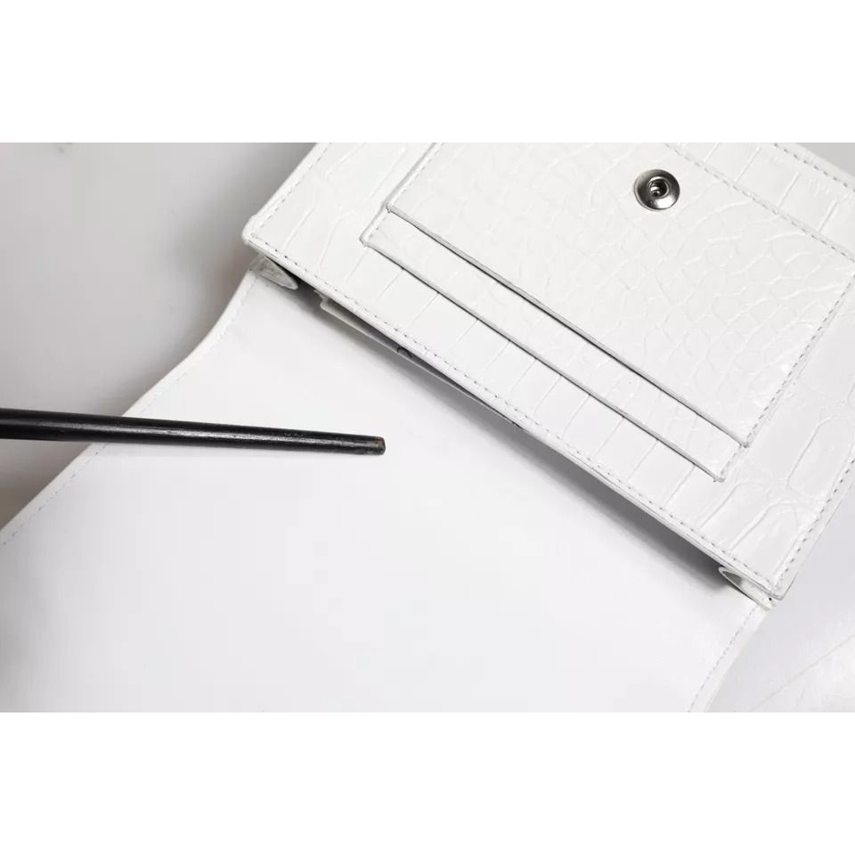 Dolce & Gabbana White Blue Leather Bifold Crossbody Sling Wallet