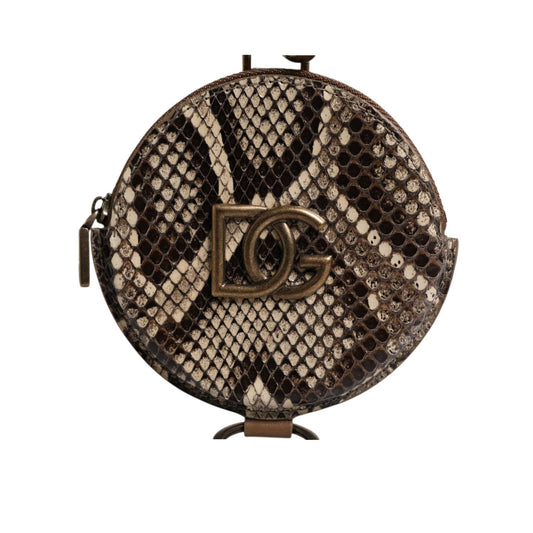 Dolce & Gabbana Brown Round Leather DG Logo Coin Purse Lanyard Wallet