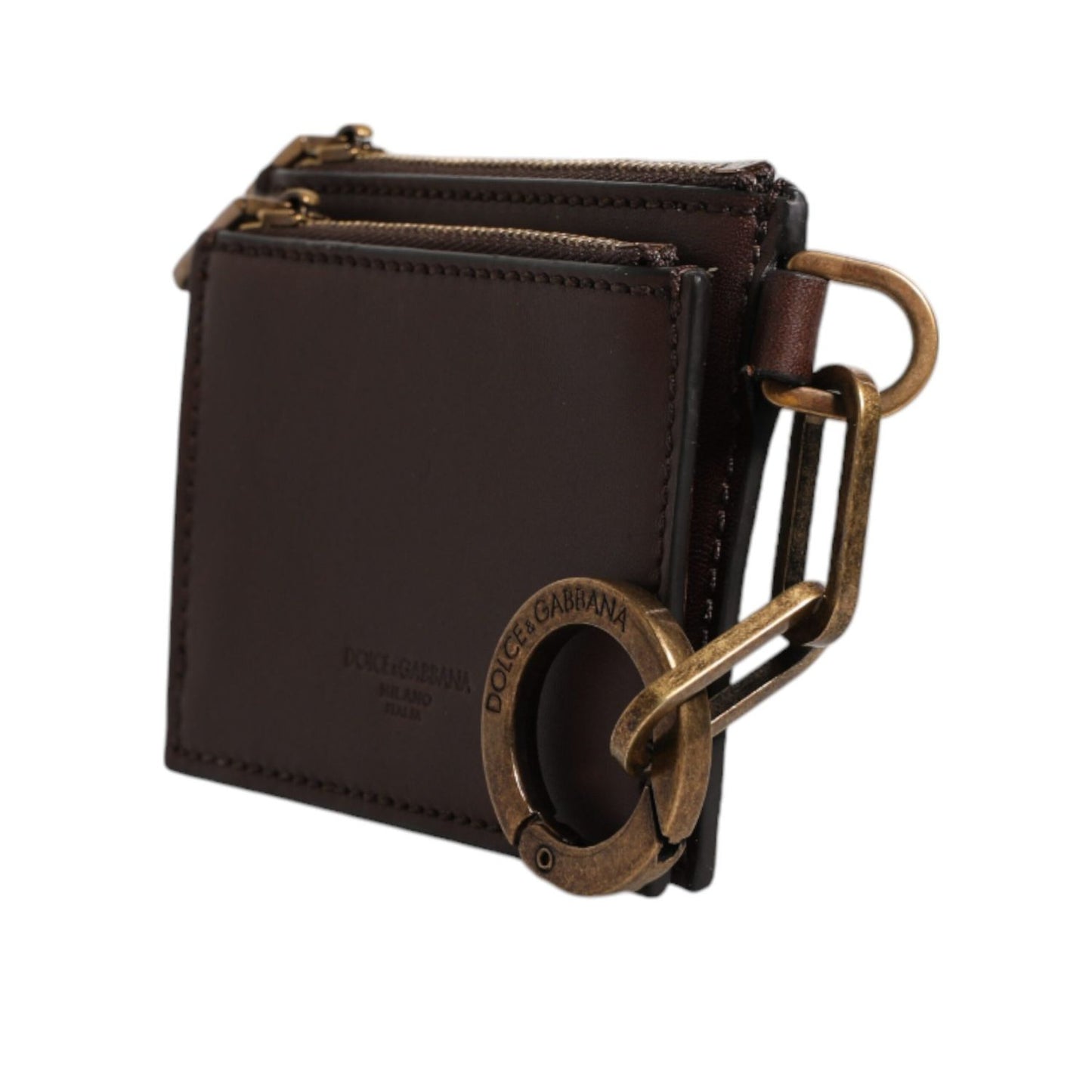 Dolce & Gabbana Brown Leather Zip Logo Keyring Coin Purse Keyring Wallet