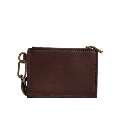 Dolce & Gabbana Brown Leather Zip Logo Keyring Coin Purse Keyring Wallet