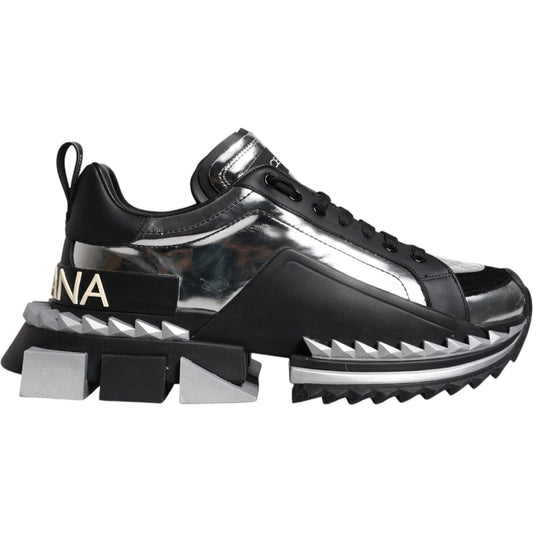 Dolce & Gabbana Dolce & Gabbana Black Silver SUPER KING Leather Sneaker Shoes MV6792-41