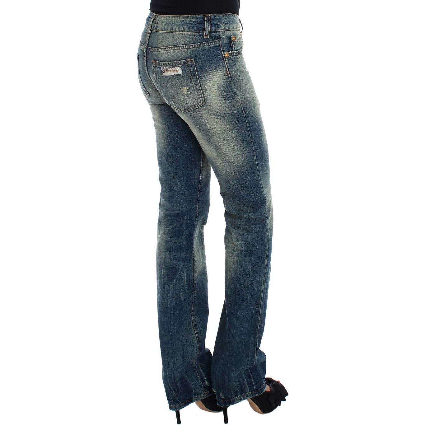 Cavalli Blue Cotton Low Waist Jeans Jeans & Pants
