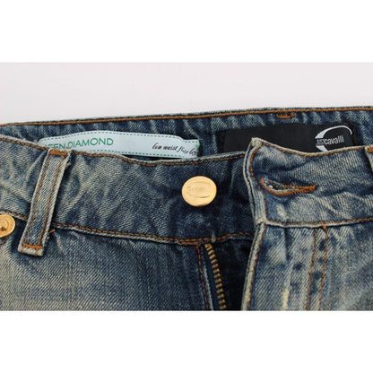 Cavalli Blue Cotton Low Waist Jeans Jeans & Pants